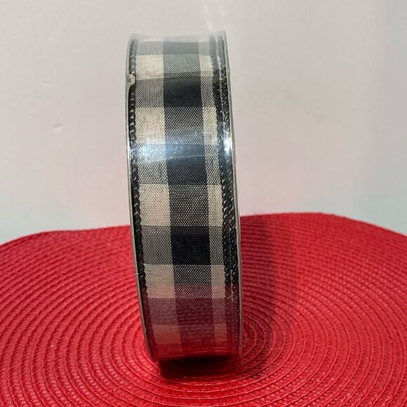 Members Mark Wired Ribbon Black and Cream Buffalo Check 50 yards NWT - Picture 2 of 5